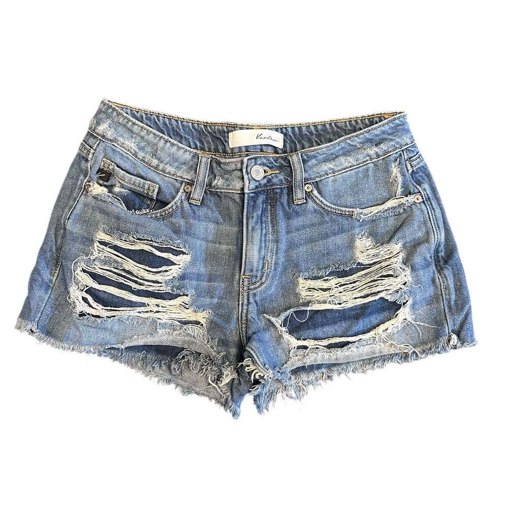 Kancan Estilo Denim Raw Hem Distressed Jean Shorts Size 5/26 KC8377M Medium Wash